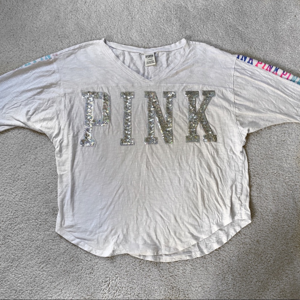 Victorias Secret Pink Sequin Tee Size L